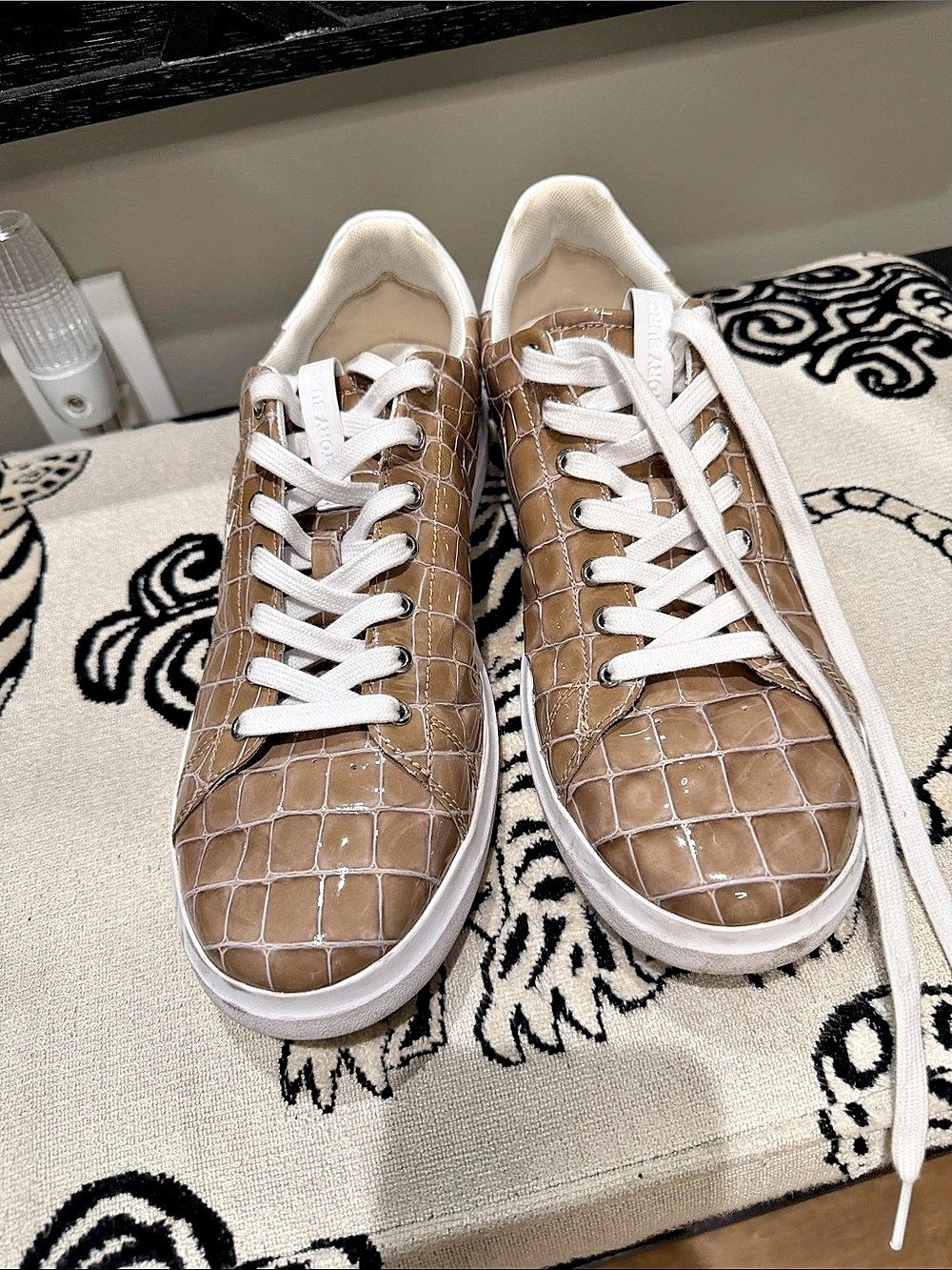 Tory Burch Good Luck Trainer Sneakers in Brown & White